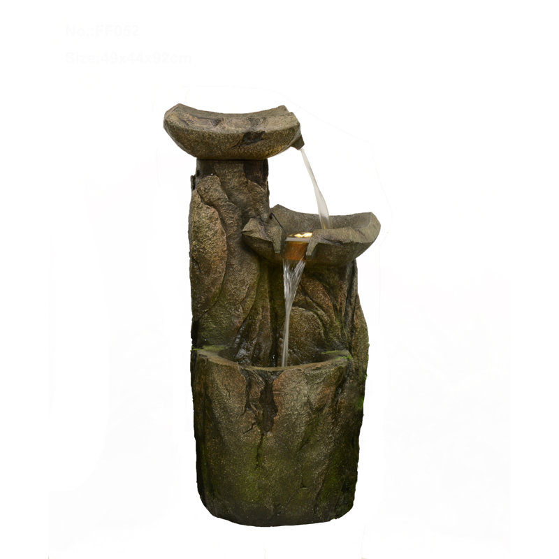 36" Tall Brown Polyresin Rock Cascading Fountain with LED Lights