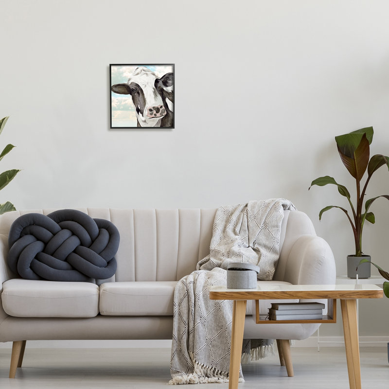 Vache champêtre et nuages par Melissa Wang, Giclée encadrée noir minuit, H 12 po x l 12 po x P 1,5 po