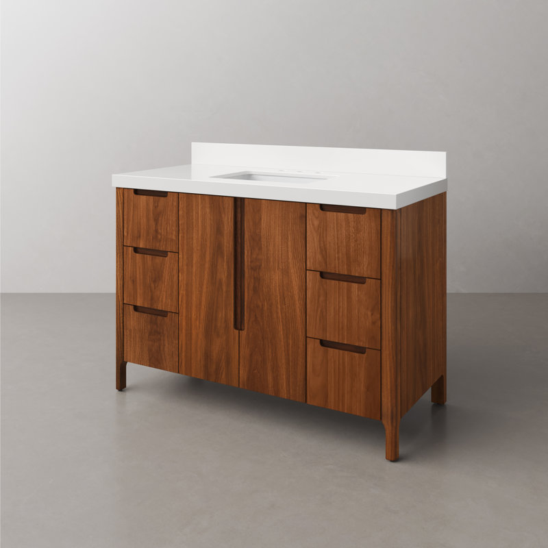 Trayshawn 48 In. Single Sink Whitebrook Engineered Marble Countertop Bath Vanity, Noir Juglans