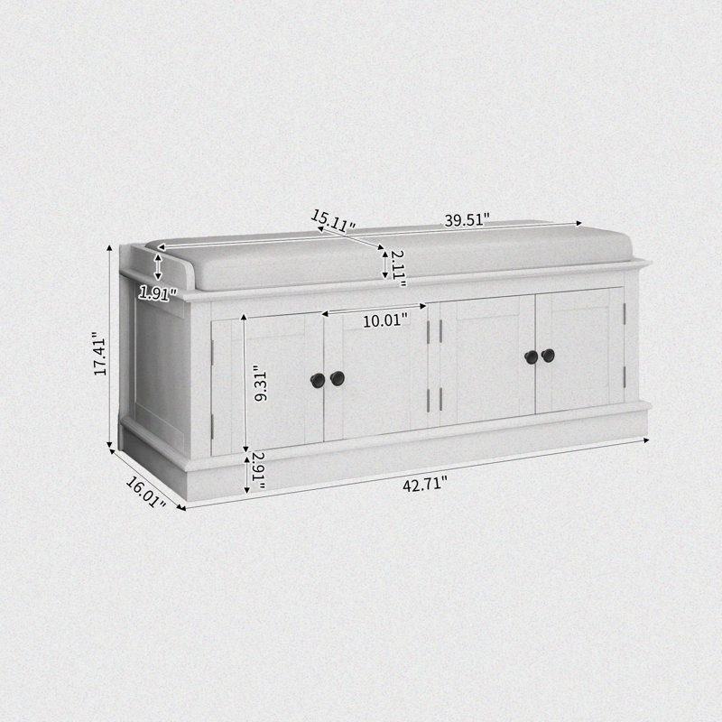 Linen Blend Upholstered Storage Bench,  White