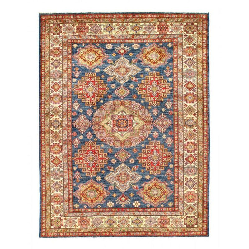 Tapis bleu / rouille oriental en coton / laine fait à la main 5 pi 9 po x 7 pi 9 po Oriental