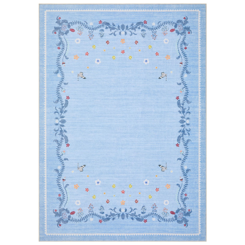 Tapis à bordure Clover Petal pour chambre à coucher et salon, Bleu, 8 x 10 pi