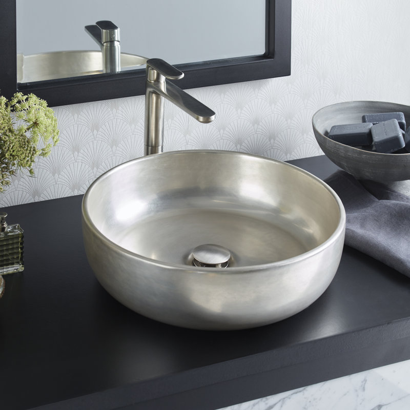 Bliss 16" Round Fireclay Vessel Bathroom Sink, Silver