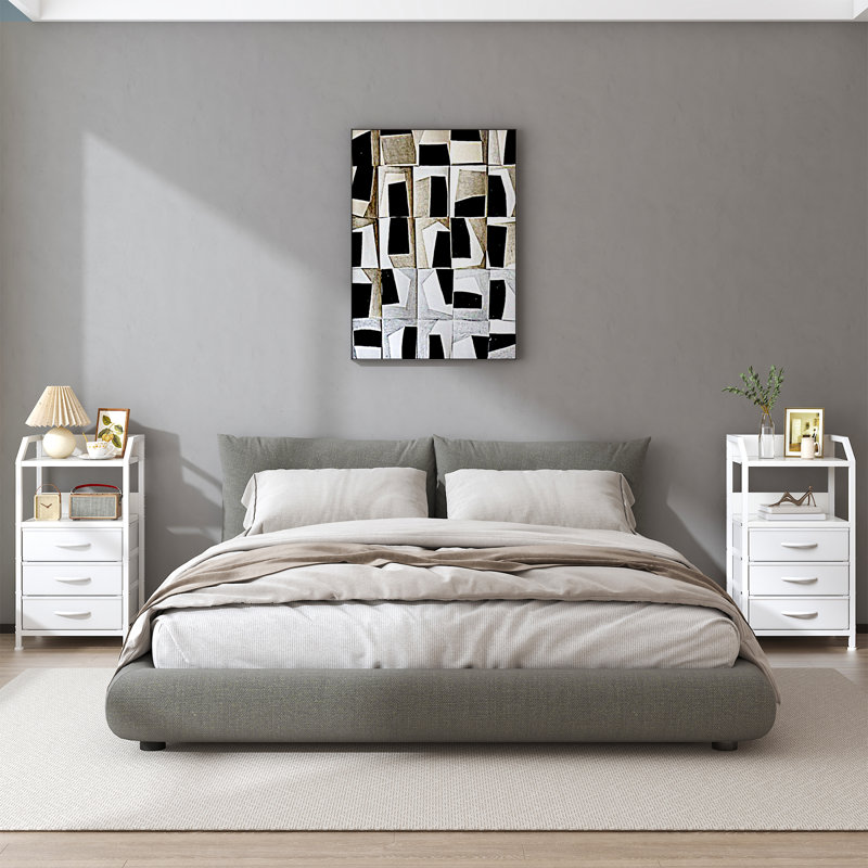 40cm W Bedside Table, White-2pcs