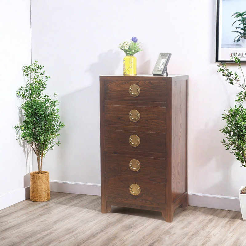 Console à cinq tiroirs, Bois brun foncé