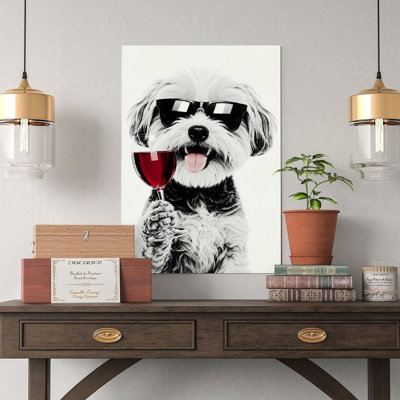 Canvas Wall Art Havanese Dog Drinking Wine Poster-1 Vintage Poster Print Home Decor