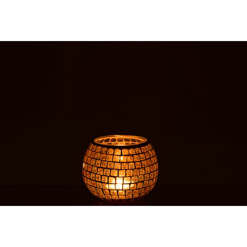 Glass Wall Tealight Holder, 12cm H x 15cm W x 15cm D, Orange