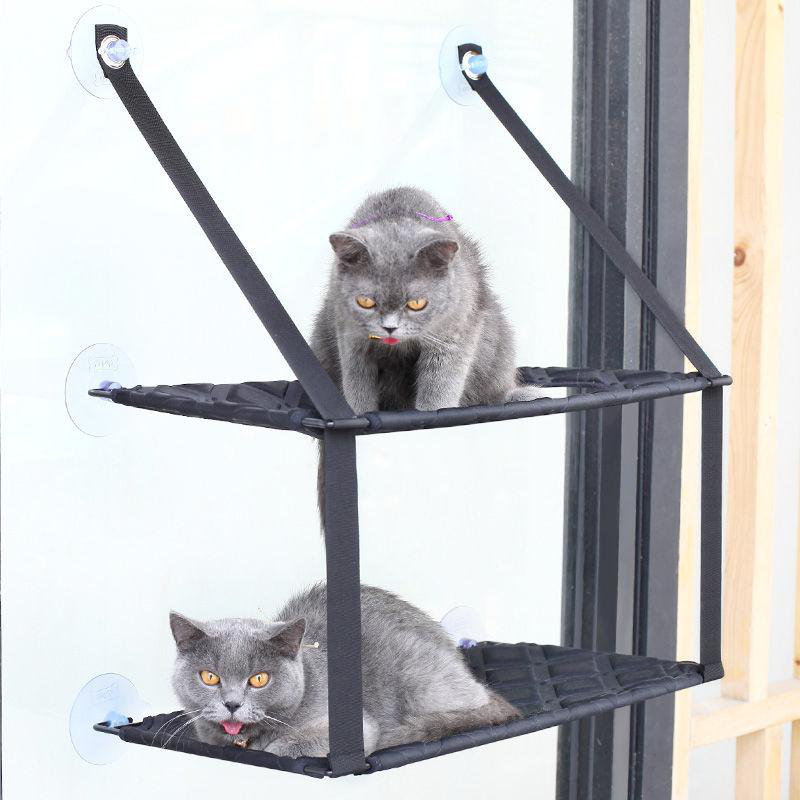 Pet Life 'Cat Laze' Suction Cupped Dual-Leveled Kitty Cat Lounger, Black