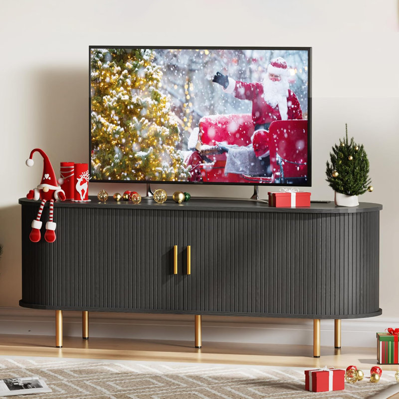 55.1'' Wooden TV Stand For Tvs Up To 60 Inch, Entertainment Center, Console Cabinet With Power Outlet And Ample Storage Place(Black)