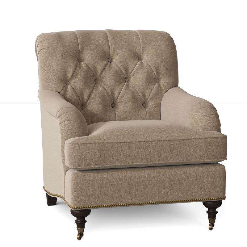 Devan Armchair, White Caps Fog, American Walnut, Antique Brass Small