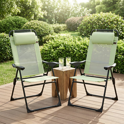 Folding Patio Chairs Set of 2, Adjustable Sling Back Outdoor Deck Chair with Removable Headrest for Garden Backyard Lawn Camping Beach