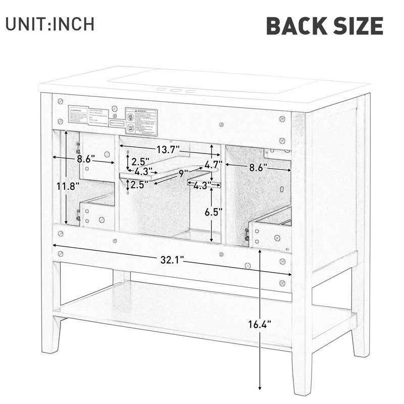 Meuble-lavabo 36 po noir - base d'armoire moderne à 1 et 3 tiroirs moderne et fixe