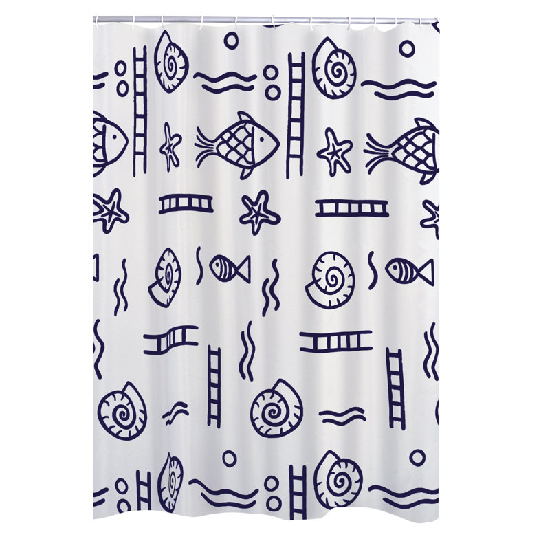 Neptun Polyester Shower Curtain, White/Blue, 200cm H x 180cm W