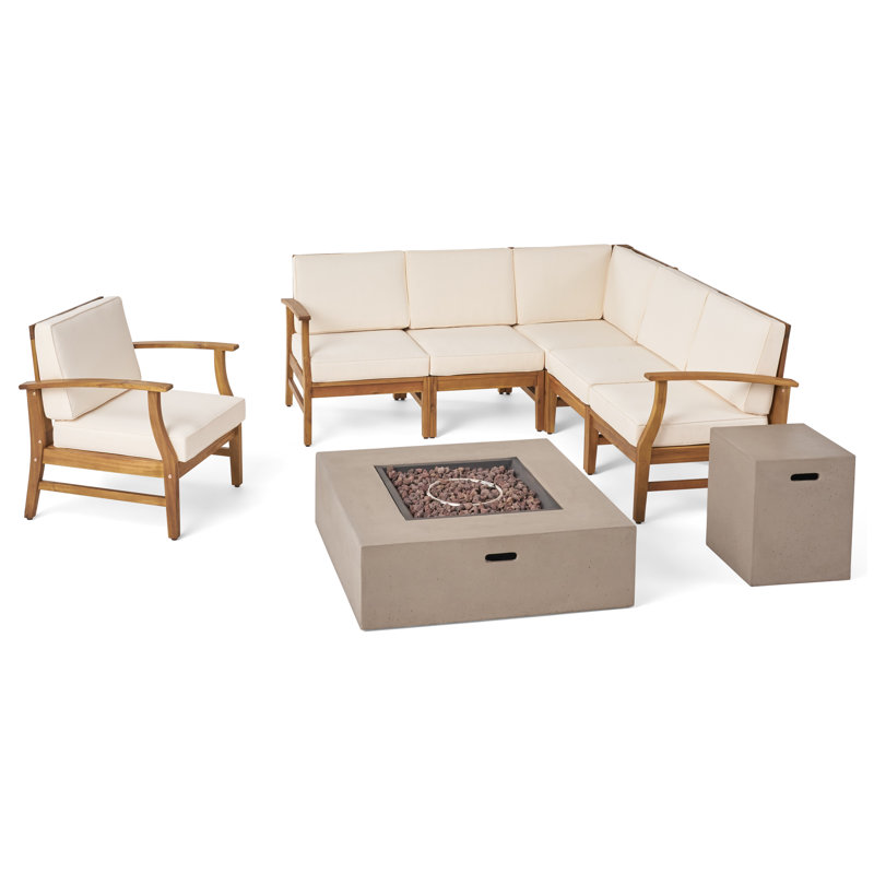 Ivanka Acacia 6 - Person Modular Patio Conversation Set with Cushions, Cream