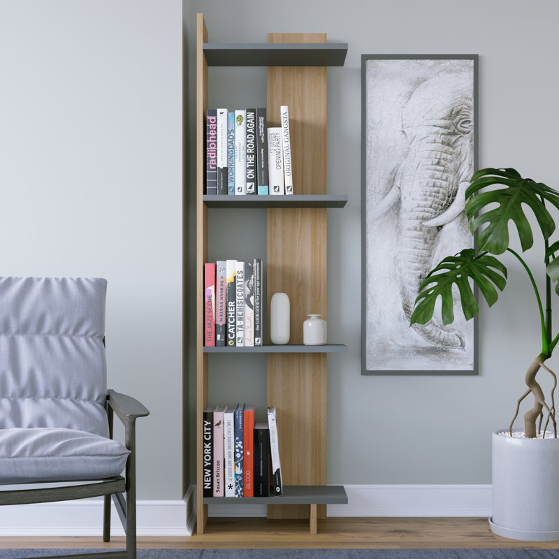 Rodney Bookcase Corner Bookcase, Oak-Anthracite