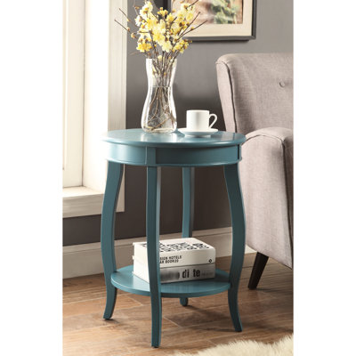 Table d'appoint à finition sarcelle - Pied et option de rangement avec plateau rond en bois
