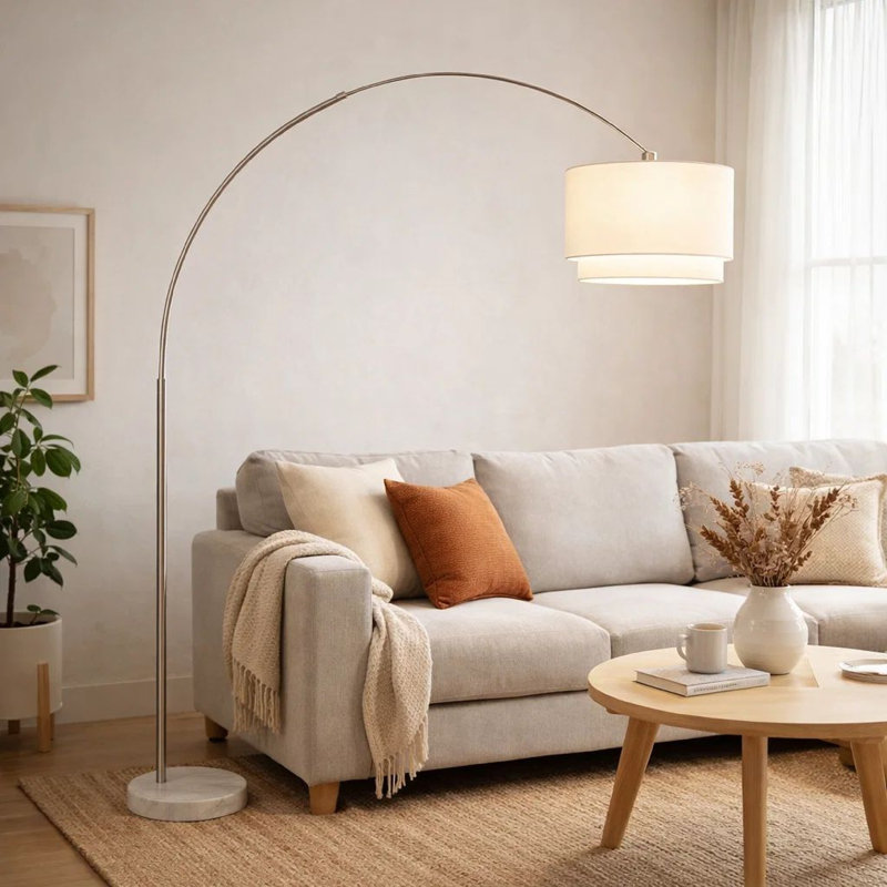 Lampe sur pied moderne avec double abat-jour blanc, base ronde en marbre, 81 po