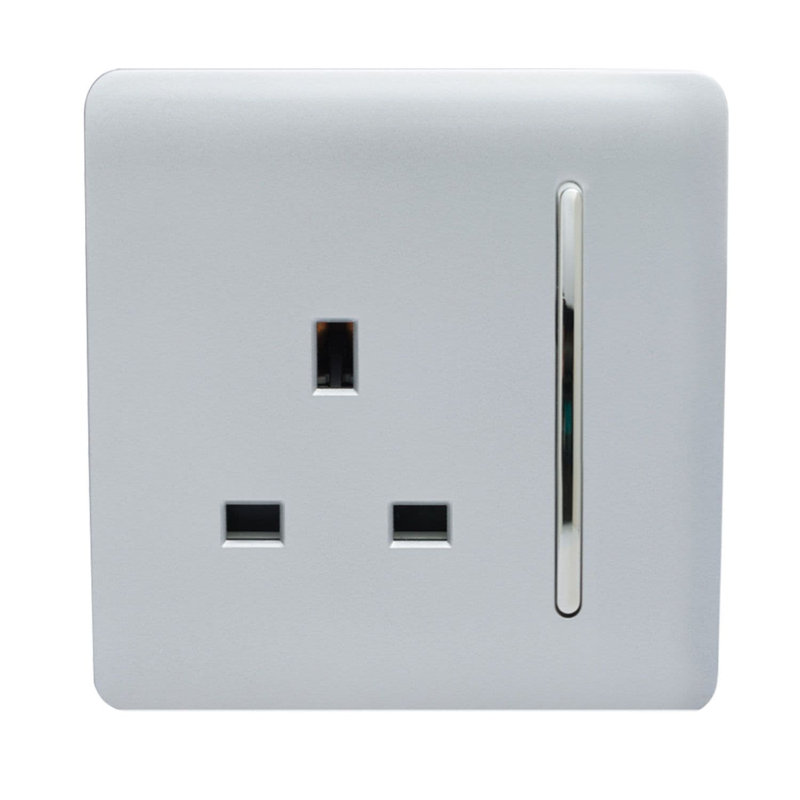 Trendi Switch 1 Gang 13 Amp Switched Plug Socket, Silver