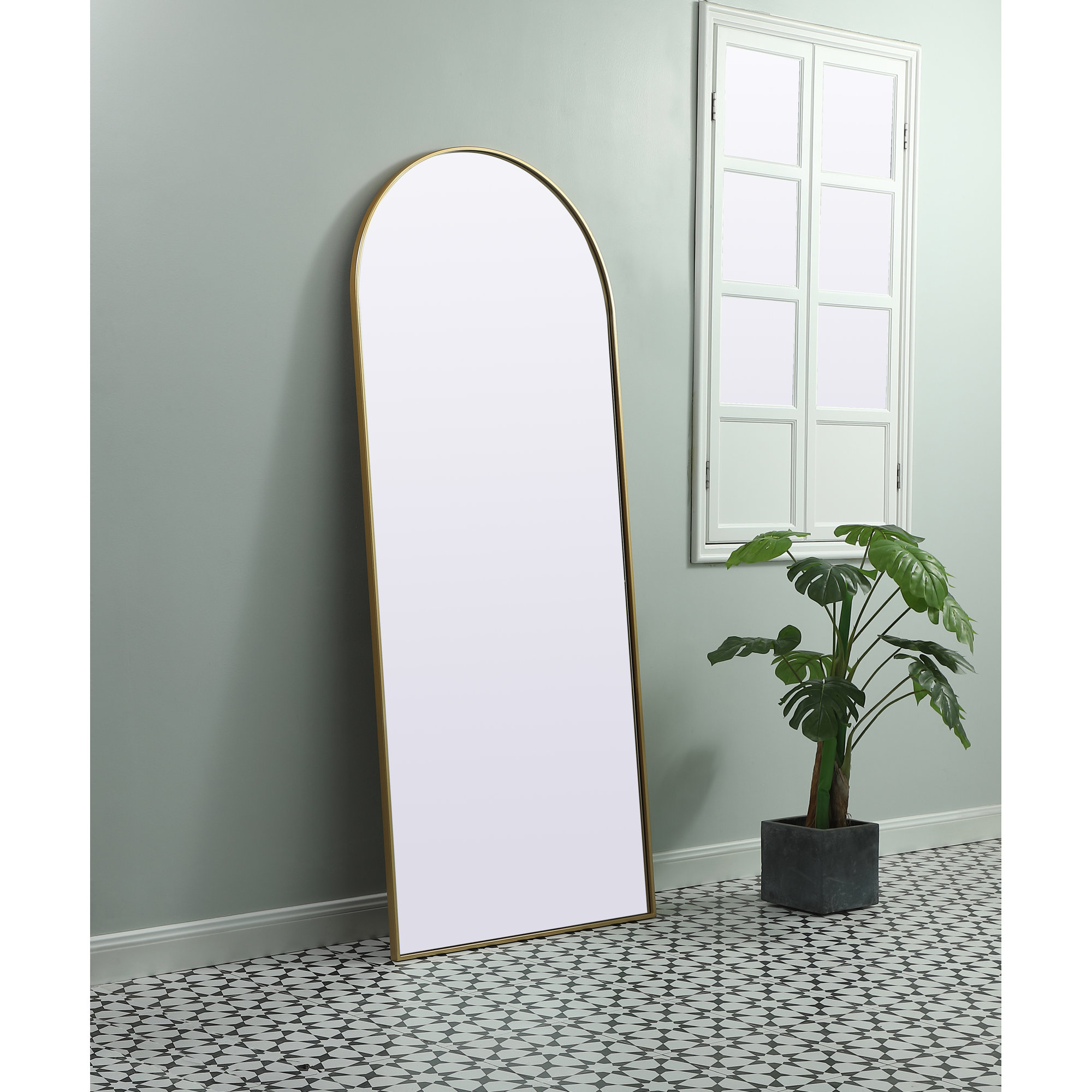 Sabine Metal Arch Wall Mirror, 76" x 32", Brass