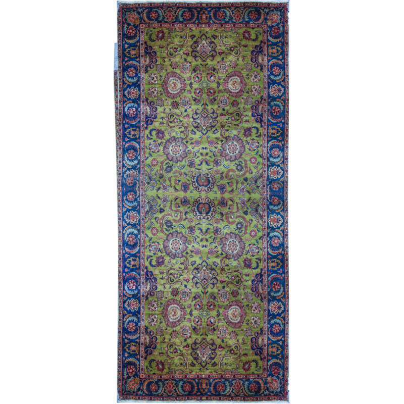 Hand-Knotted High-Quality Green and Blue Area Rug