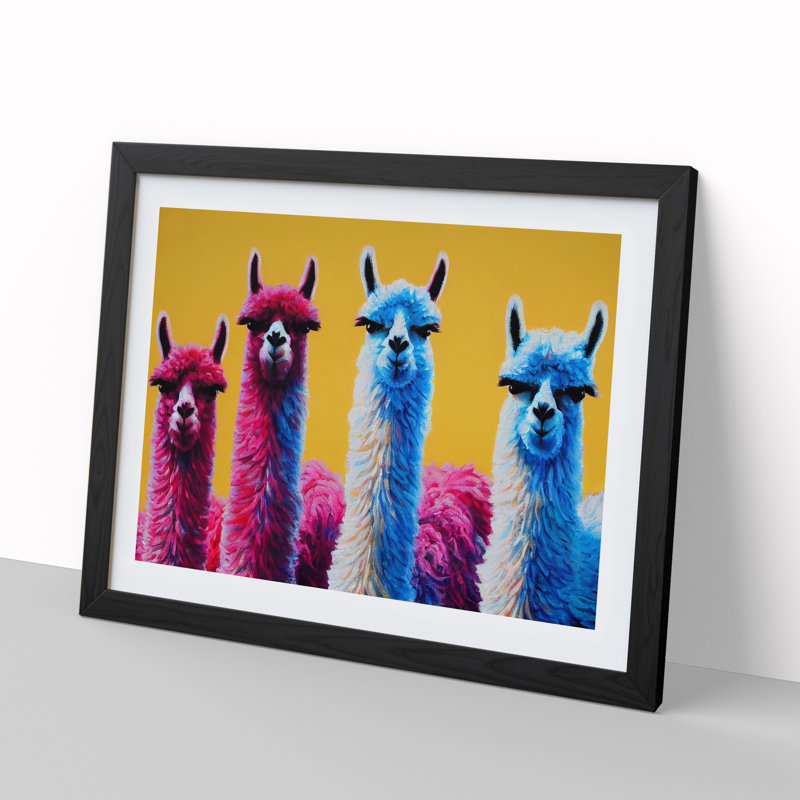 Enviable Llamas - Single Picture Frame Painting, Black, 46cm H x 64cm W x 2cm D
