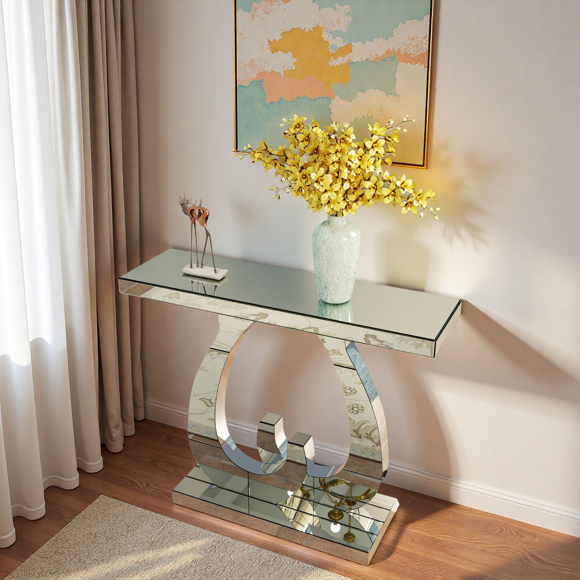 Latitude Run® Modern Mirror Console Table With Double C-shaped Base ...