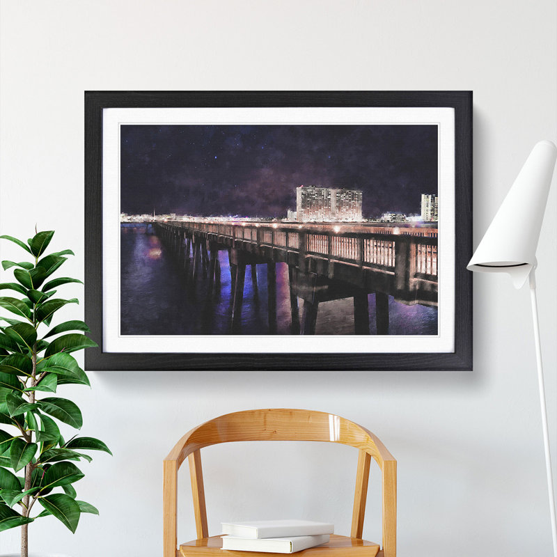 Panama City Beach Pier - Framed Print, 48cm H x 65cm W x 2cm D, Black Framed