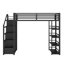 Lit mezzanine double en métal avec tablettes de rangement, armoires et garde-robe