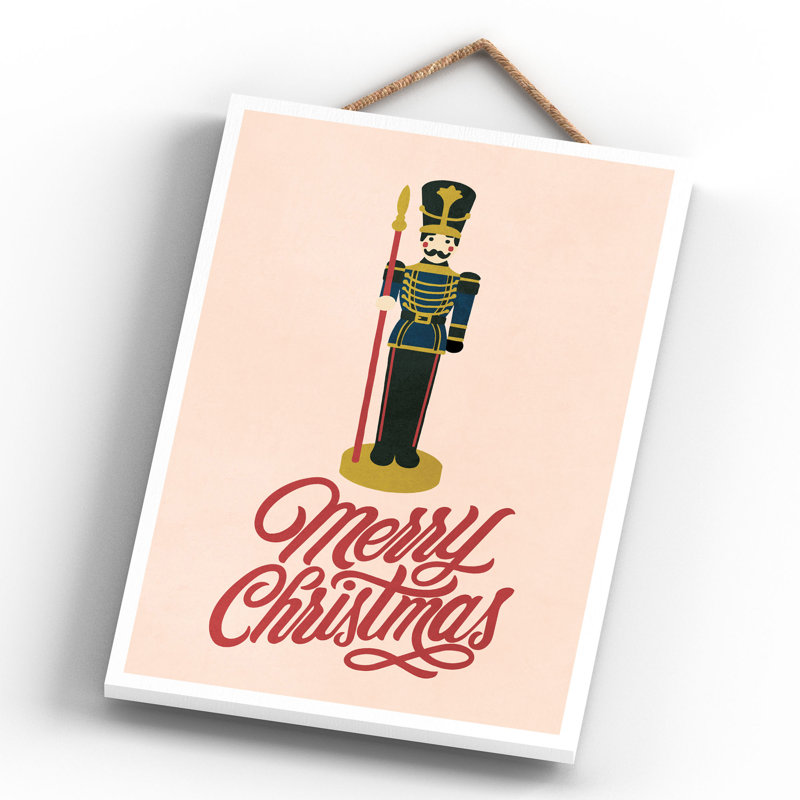 Xmas Merry Christmas Nutcracker Wooden Plaque, 18.5cm H x 12cm W x 0.9cm D, Pink/Red