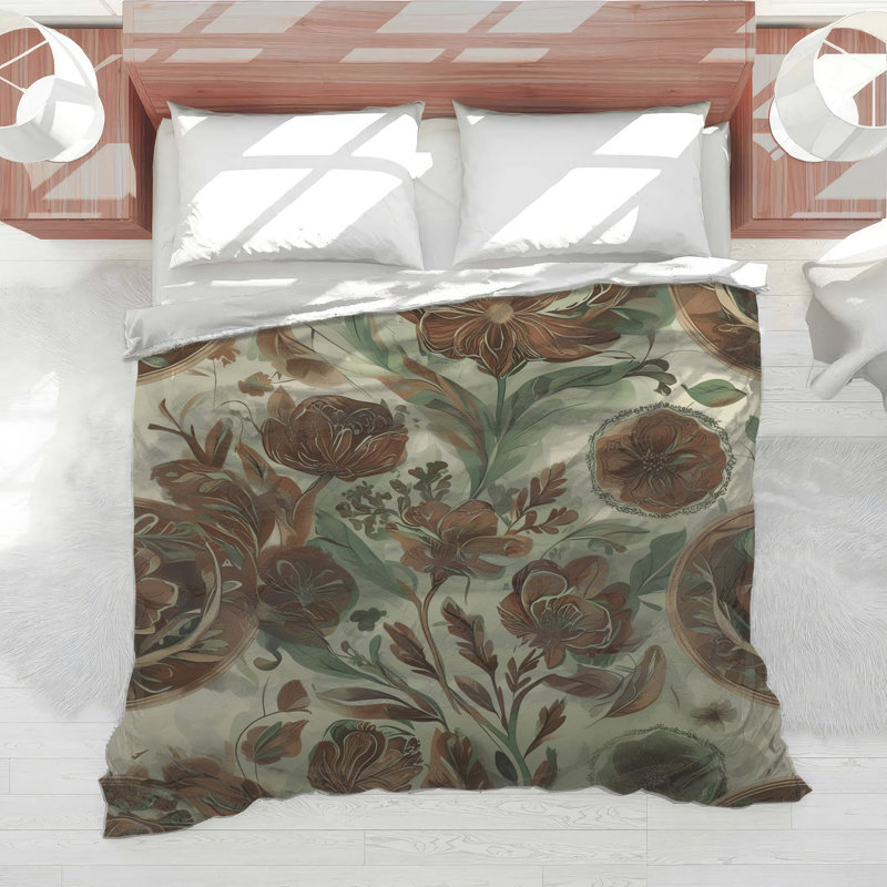 Édredon brun à motif floral, Simple extra long
