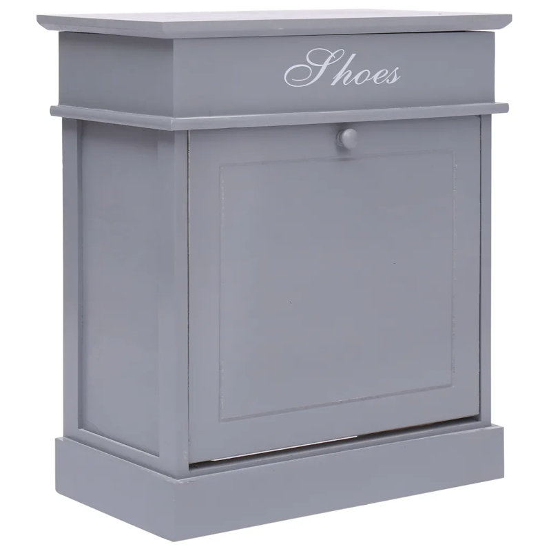 2 Pair Solid Wood Flip Down Shoe Storage, Grey