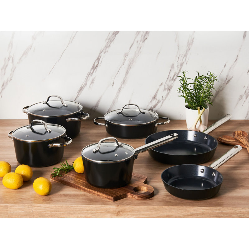 ELITE PRO 10 - Piece Non-Stick Stainless Steel Cookware Set, Black/Silver
