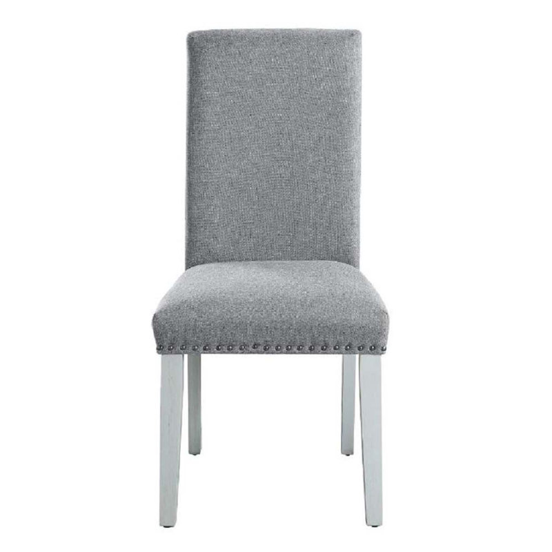 Gray Linen Upholstered Side Chair with Wood Legs, Set of 2