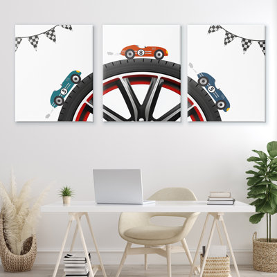 Fast Lane Racecars & Wheels 3pc Canvas Set, design by Christine Simpson Art
