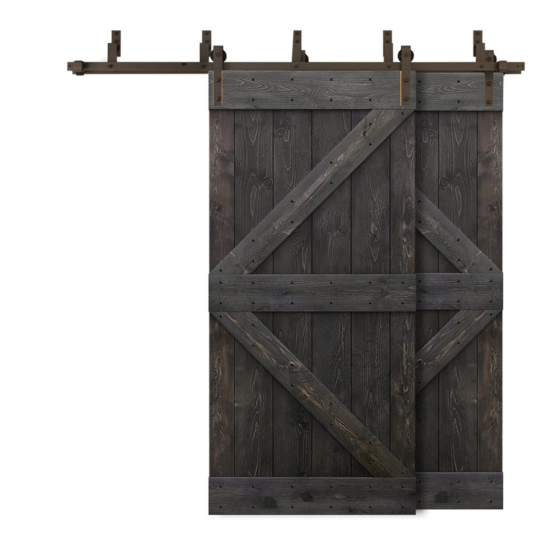 Charcoal Black Knotty Pine Sliding Barn Door with Matte Black Hardware Kit