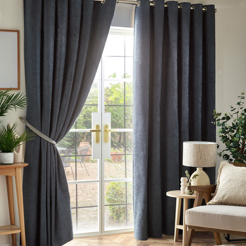 Eilfried Chenille Ring Top Eyelet Curtains, 229cm Width x 229cm Drop, Grey