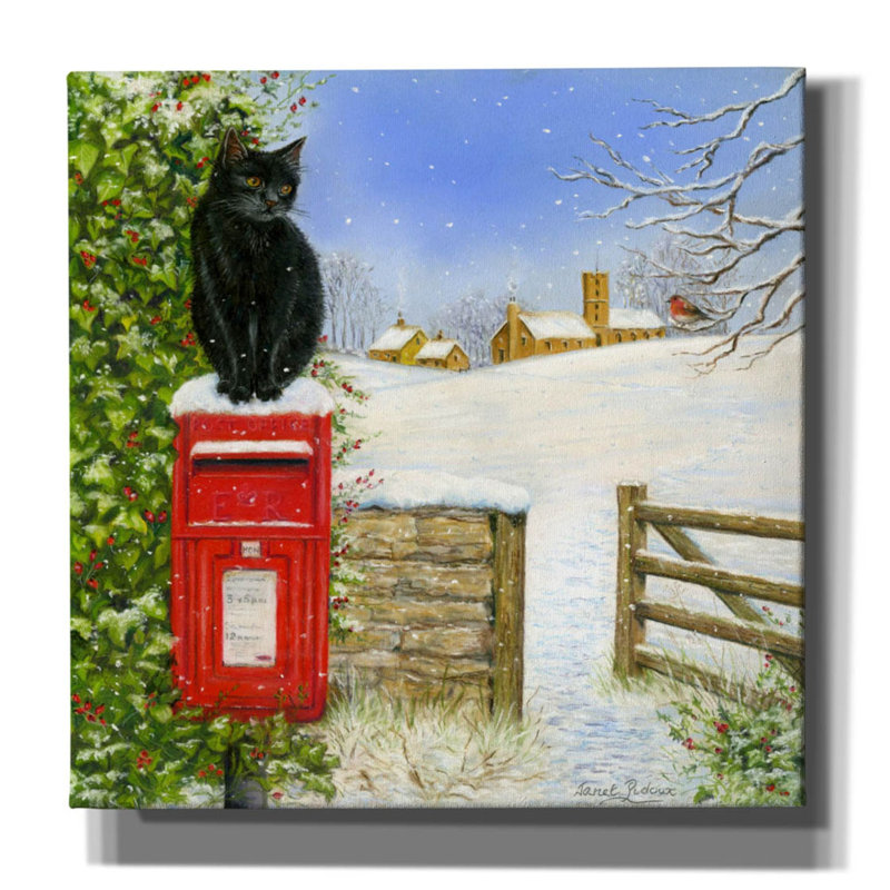 Boîte de Noël sur toile par Janet Pidoux, H 18 po x l 18 po x P 0,75 po