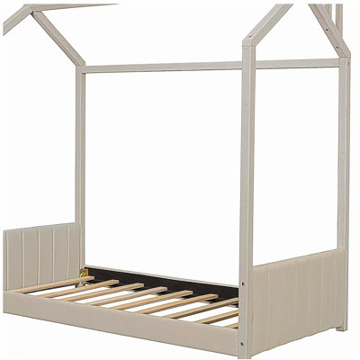 Lit double en velours pour la famille, beige