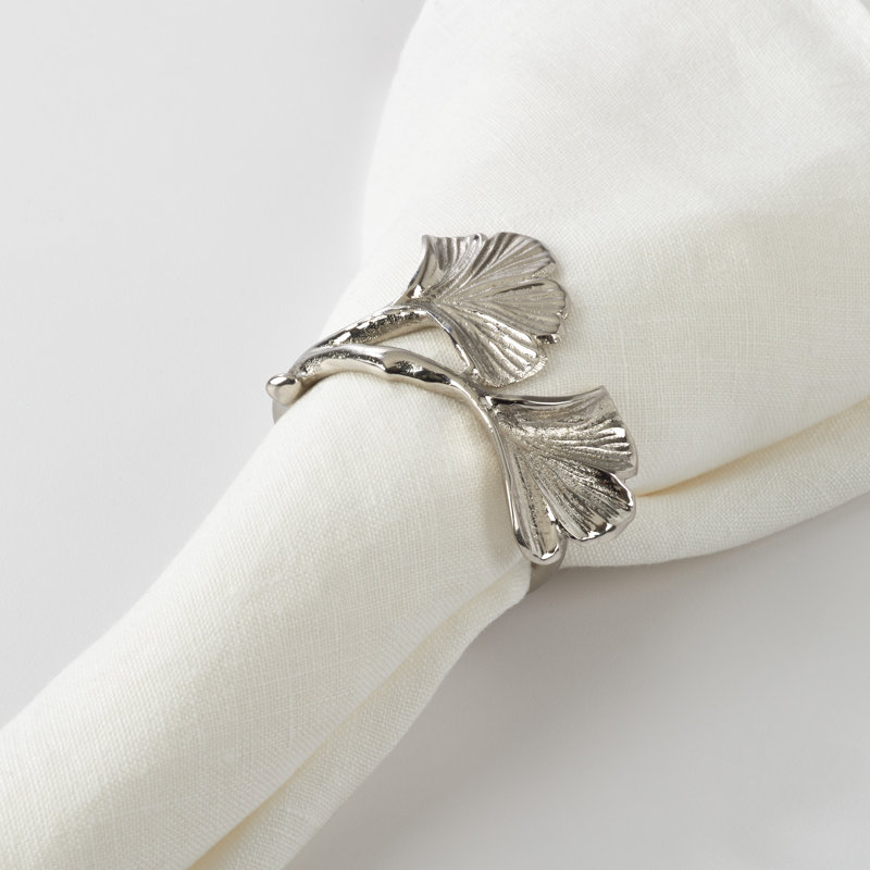 Rond de serviette ginkgo moucheté, Argent