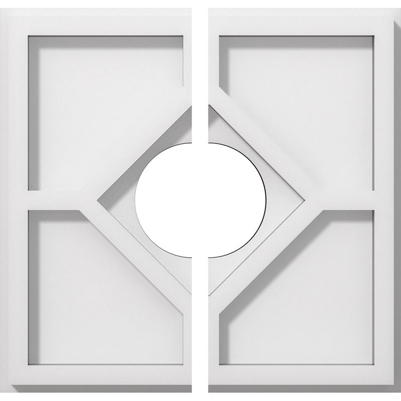 10"OD x 3"ID x 3 1/2"C x 1"P Embry Architectural Grade PVC Contemporary Ceiling Medallion, Two Piece, 1" H x 10" W x 10" D