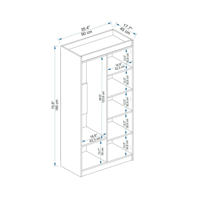 Armoire-penderie moderne Ayreanna, pin atlantique et anthracite, 35,4 x 70,9 x 17,7 pouces | 100% panneau de particules enduit de mélamine, épaisseur: 0,7 pouce | Solution de rangement élégante pour la chambre à coucher et le salon, design durable et élégant