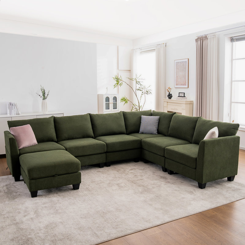 Canapé modulaire en coin avec canapé et repose-pieds 122,8 po, Vert forêt, H 34,3 po x l 122,8 po x P 91,7 po