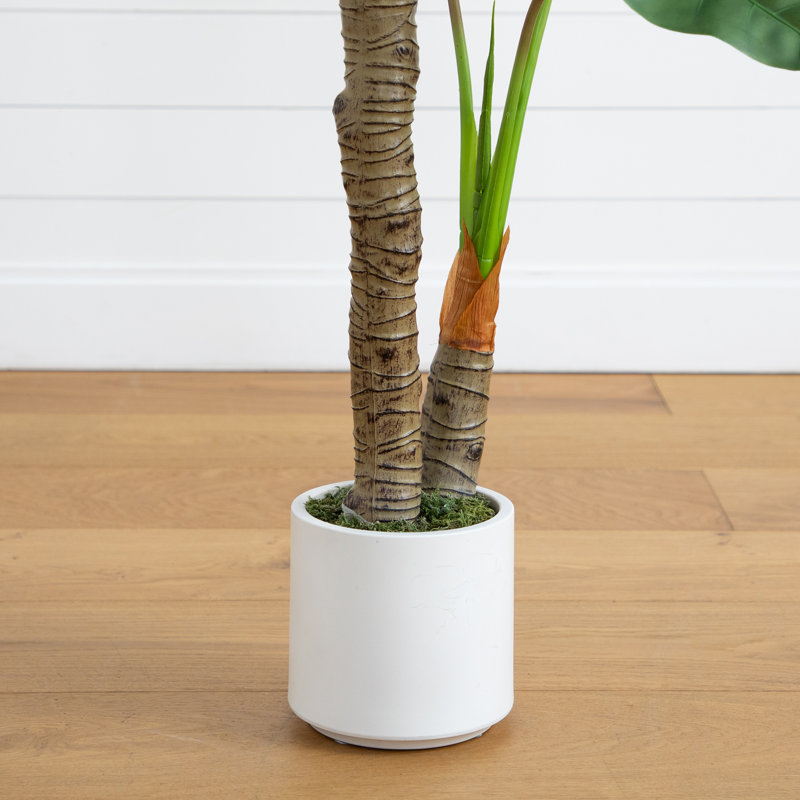 Philodendron artificiel à tête de flèche artificielle en pot décoratif blanc, H 66 po x l 22 po x P 22 po