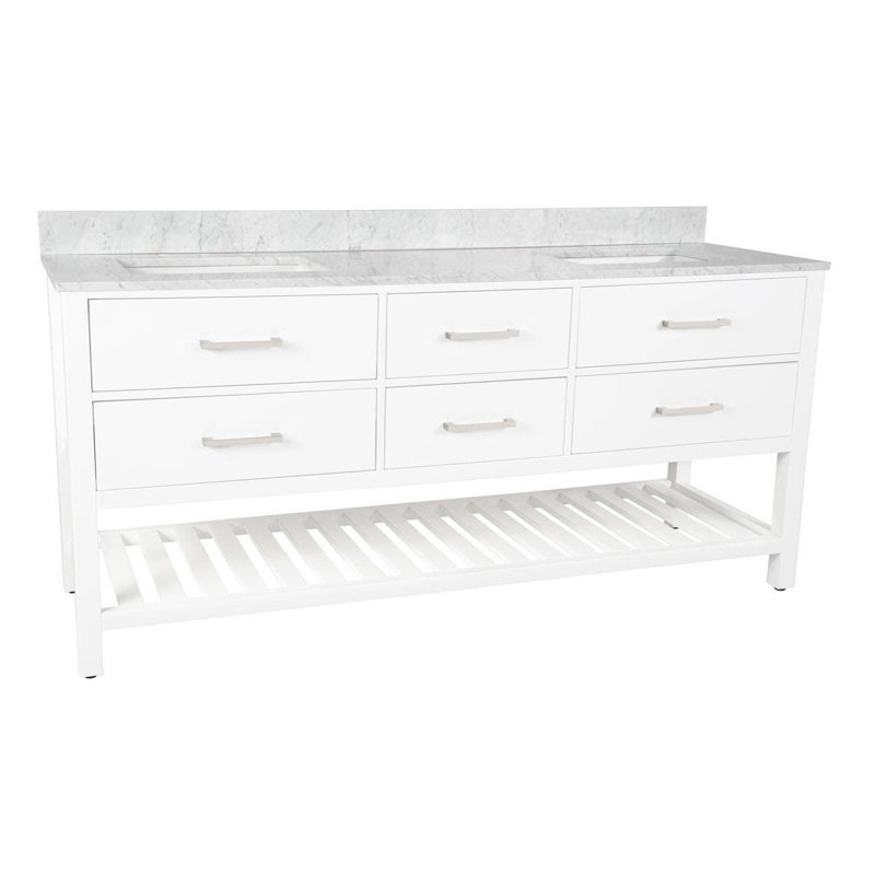 Meadowbrook 72'' Double Bathroom Vanity with Marble Top, White