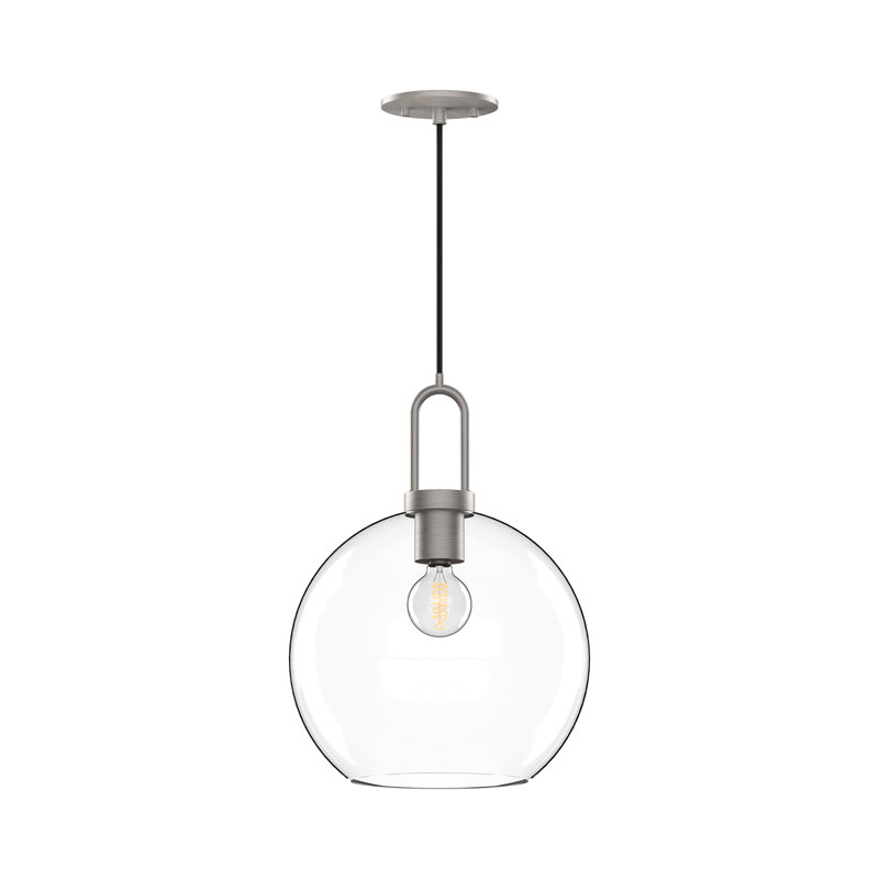 Shiloh Single Light Pendant, Brushed Nickel, 14.375"H x 9.875"W x 9.88" D, Clear