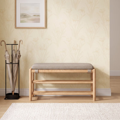 Solid Oak Upholstered Shoe Bench
