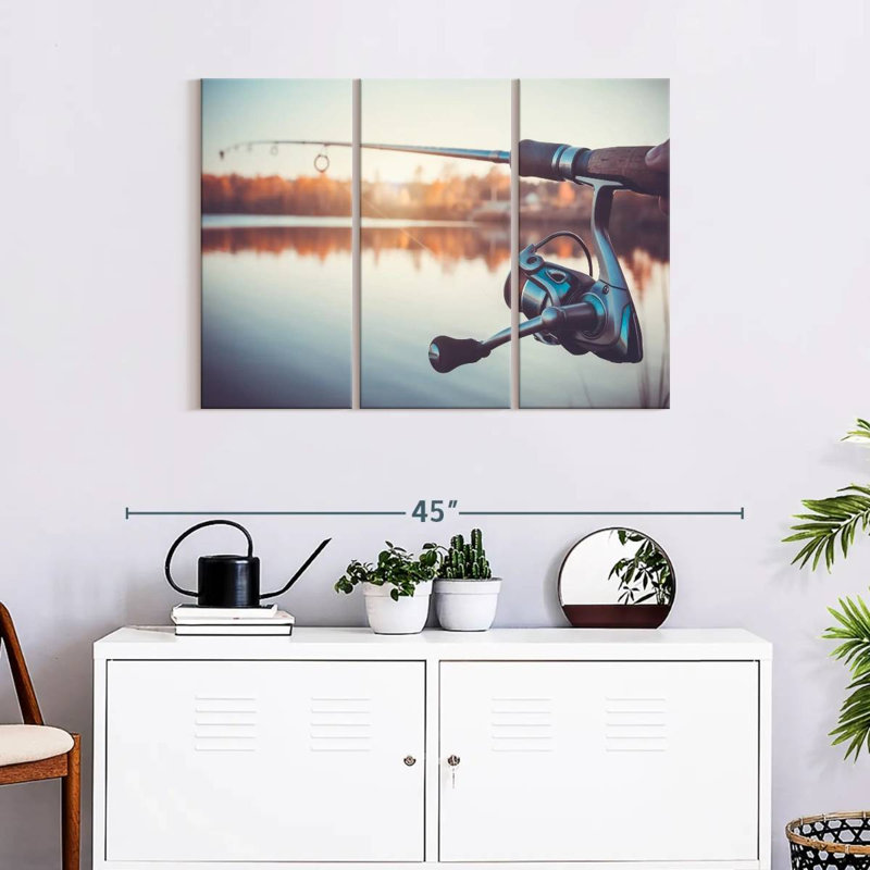 «Summer Lake Fishing», 3 pièces sur toile, H 42 po x l 65 po x P 1,25 po