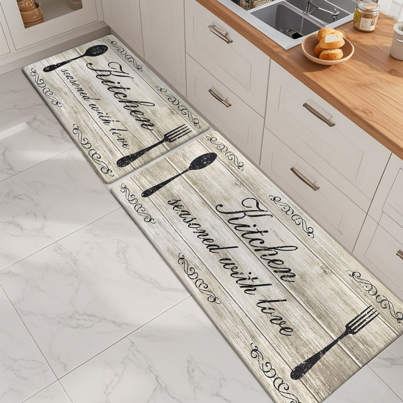 Anti-Fatigue Non-Skid Waterproof Kitchen Mat (Set of 2), Brown, Runner 1'8"x4'x0.5"+1'8"x2'8"x0.5"