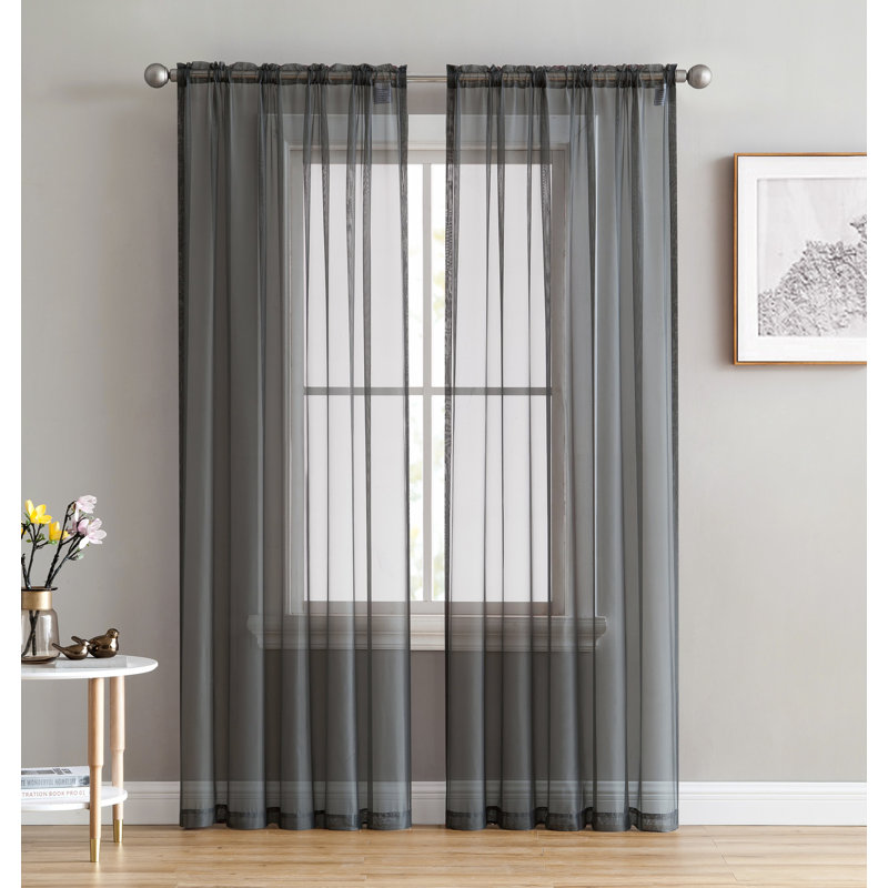 Daxin Sheer Voile Rod Pocket Curtain Panels, 54" W x 72" L, Charcoal Grey