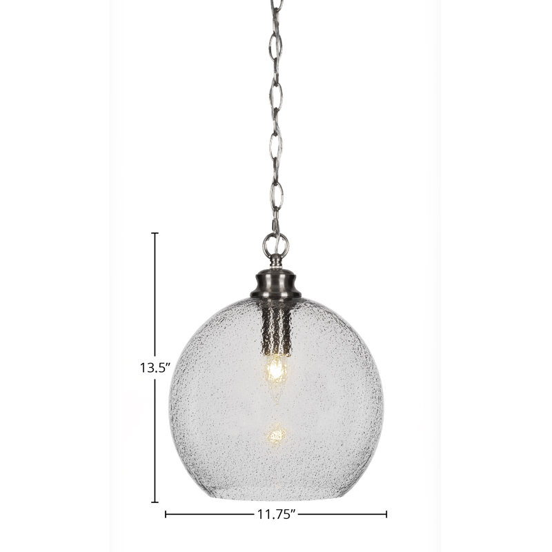 Luminaire suspendu suspendu en chaîne avec verre bullé, Nickel brossé, H 13,5 po x l 11,75 po